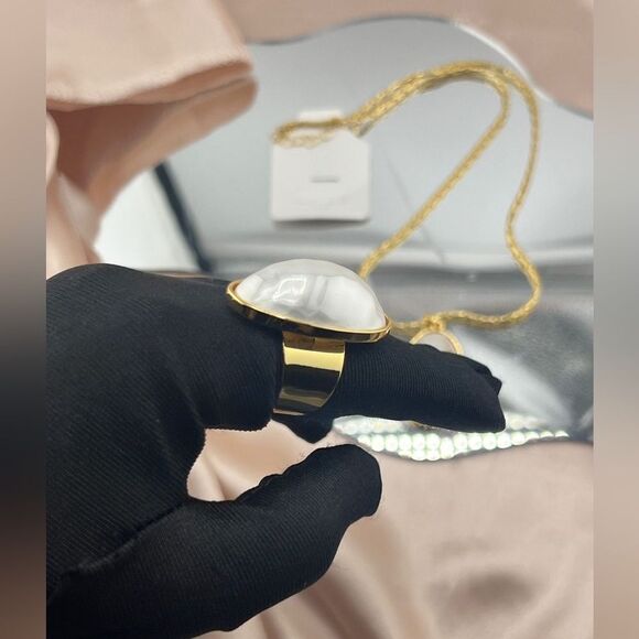 Gold-Tone Pearl Necklace and Ring Set - Picture 3 of 9